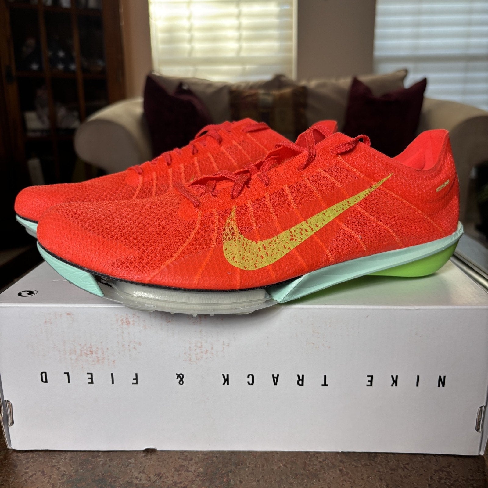 Nike Air Zoom Victory 2 Track Spikes Mens Size 12 Crimson Red Lime Performance