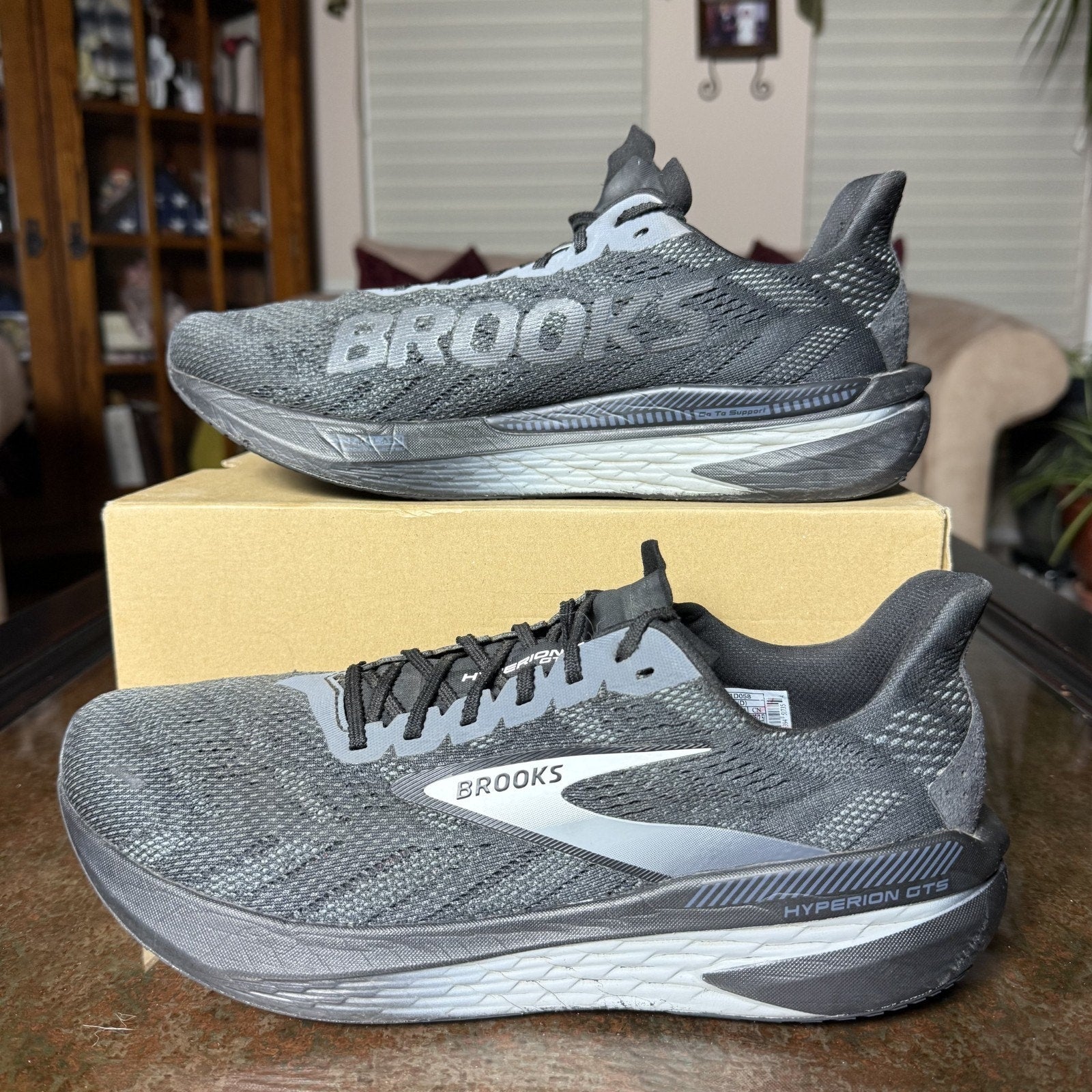Brooks Hyperion 2 GTS Mens 12.5 Black Grey Road Running Stability Shoes Sneakers