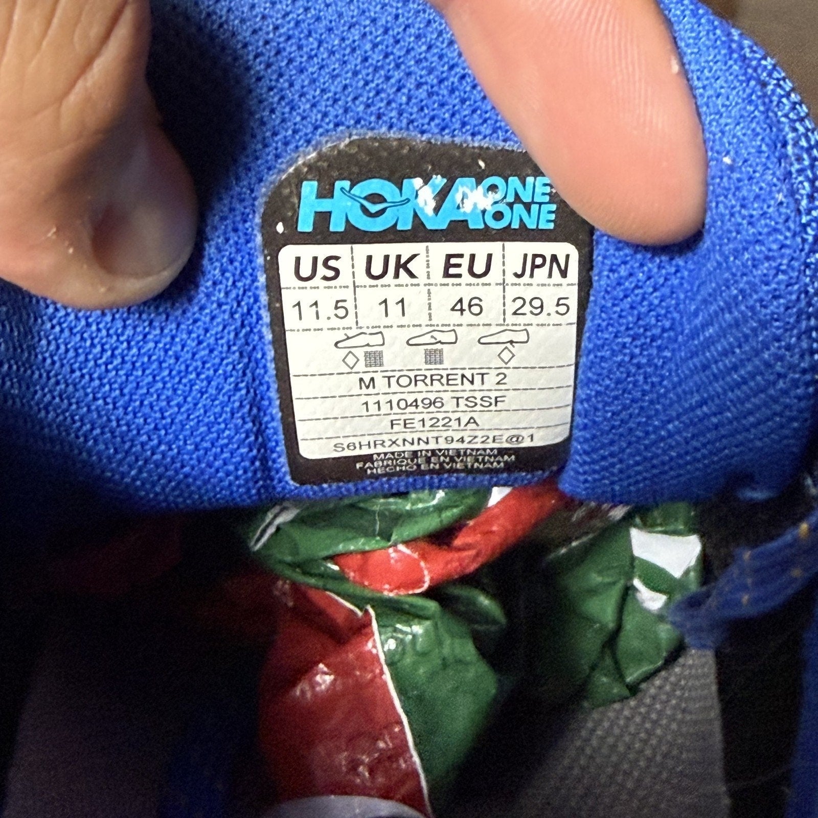 Hoka One One Torrent 2 Men's Size 11.5 Blue Orange Trail Running Shoes Sneakers