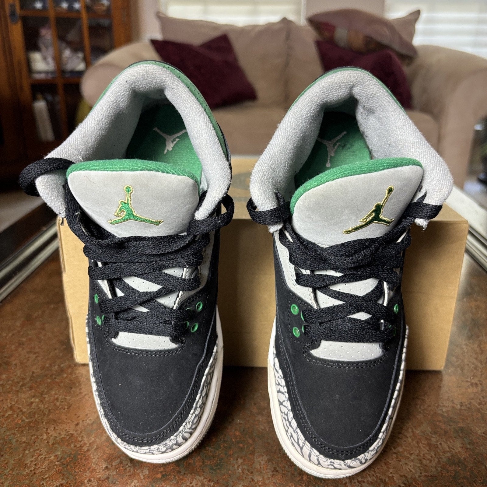 Nike Air Jordan 3 Retro GS Shoes Boys Size 6Y Black Green Basketball Sneakers
