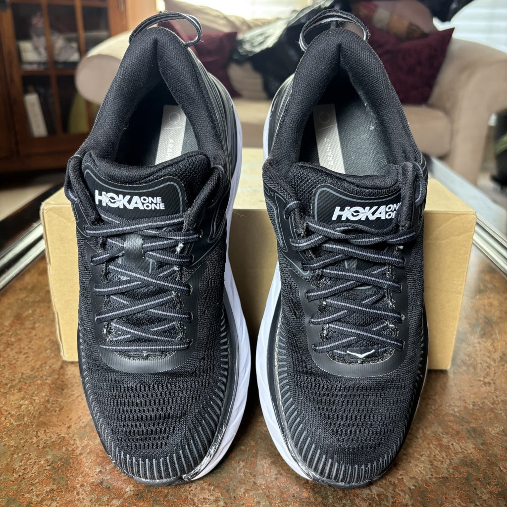 Hoka One One Bondi 7 Shoes Women's Size 8 Black White Running Athletic Sneakers