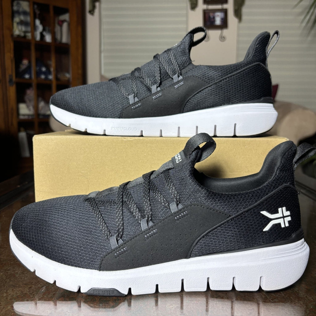 Kuru Flex Slip On Shoes Mens 11.5 Black White Athletic Comfort Walking Sneakers