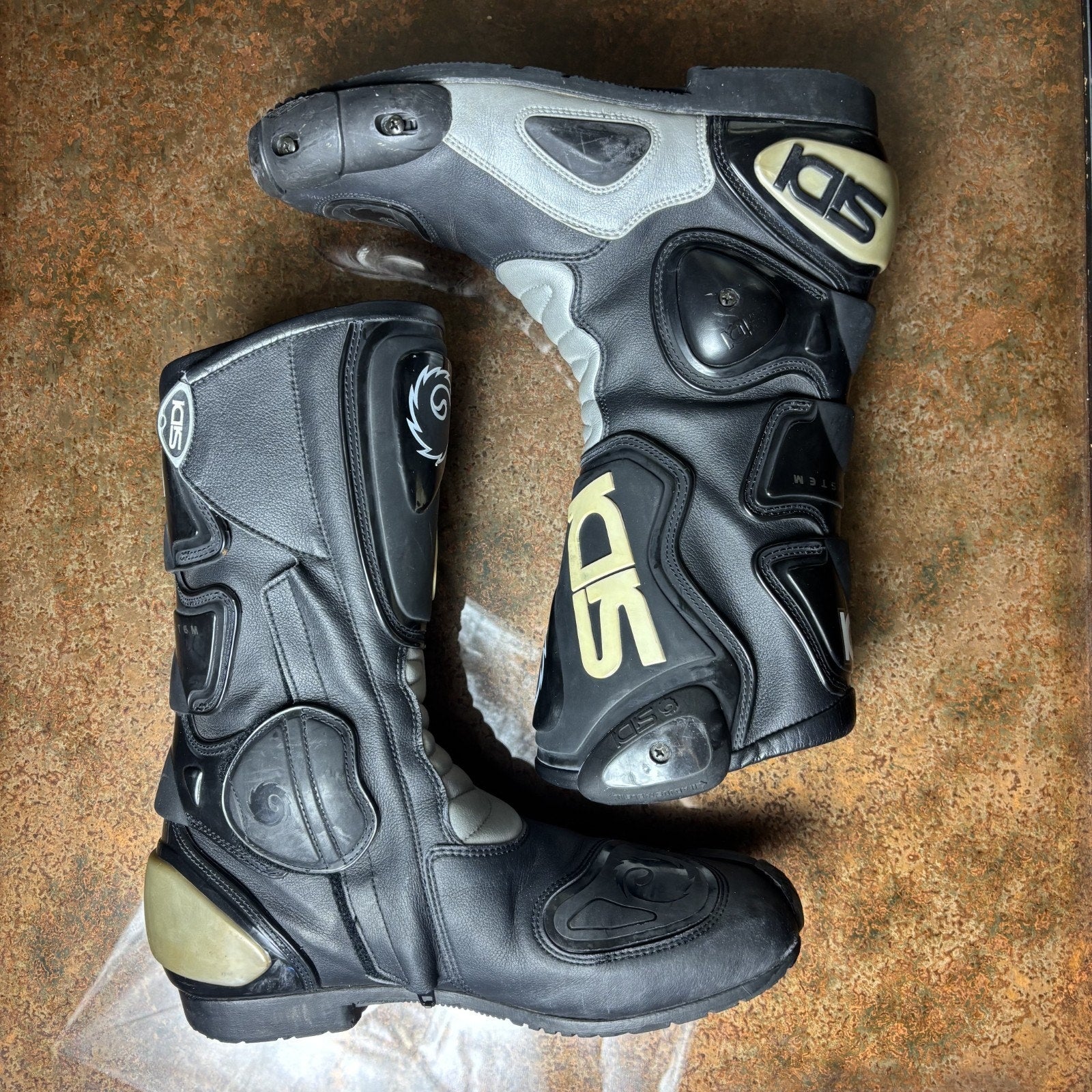 Sidi Vertebra System Motorcycle Racing Boots Mens Size 10 EU 44 Black Motorcross