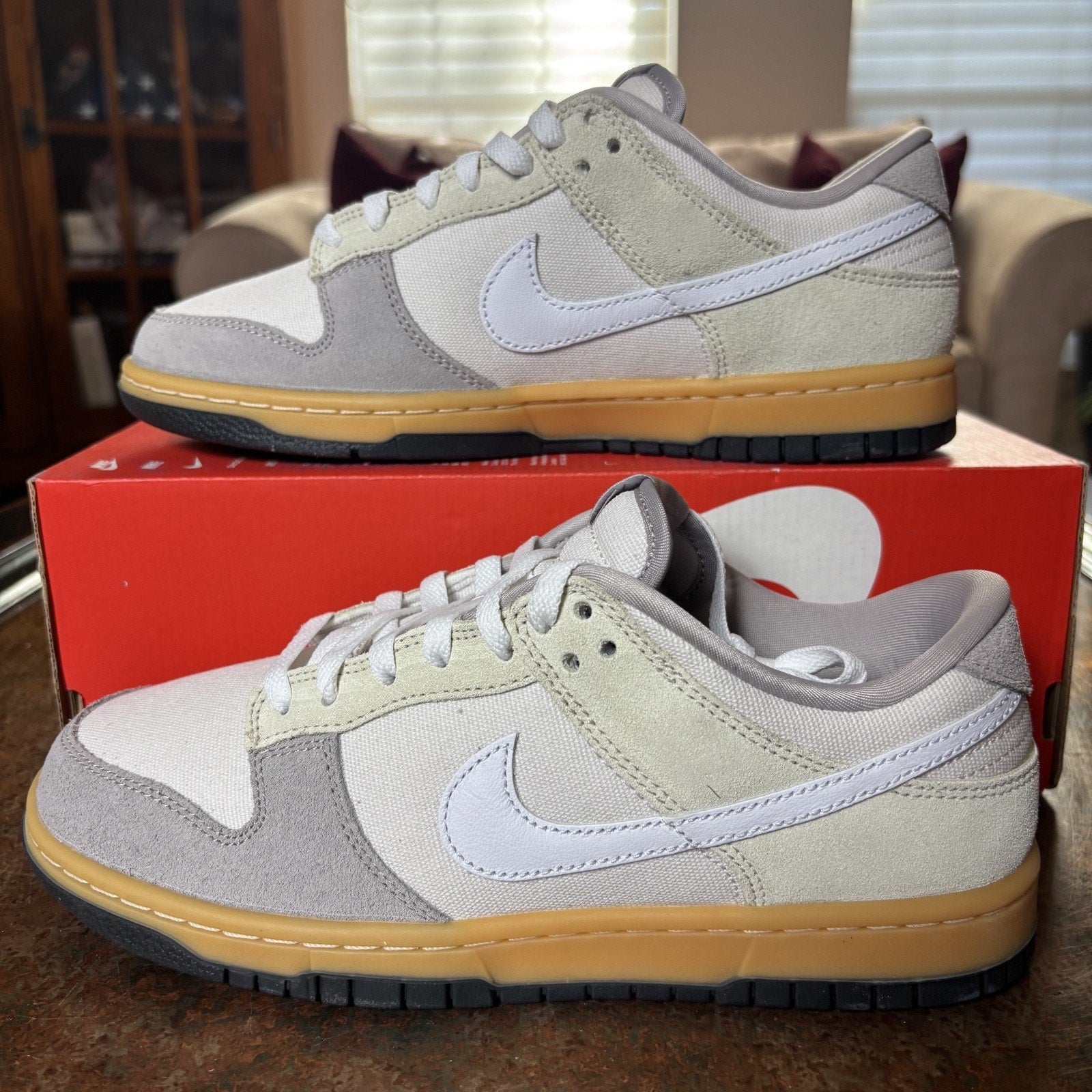 Nike Dunk Low Shoes Mens Size 8 Grey Gum Suede & Canvas Casual Lifestyle Sneaker
