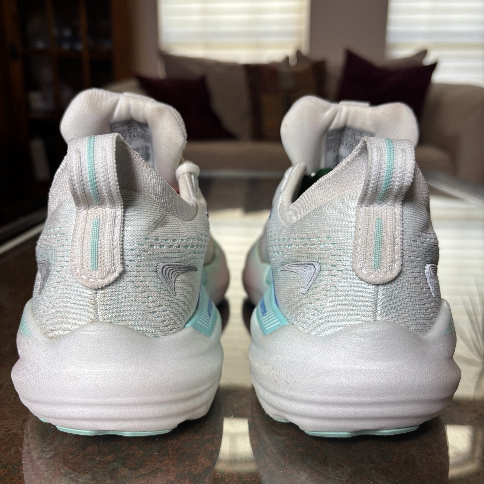 Brooks Glycerin 22 Womens 6 D Wide White Blue Pink Walking Running Shoes Sneaker