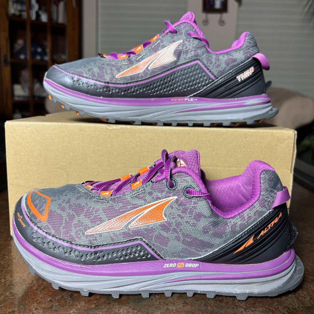 Altra Timp Women's 9 Grey Purple Trail Running ZeroDrop Athletic Shoes Sneakers