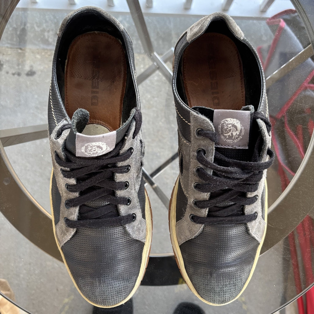 Diesel Boksich Shoes Men's Sz 10.5 Black Leather Casual Fashion Low Top Sneakers