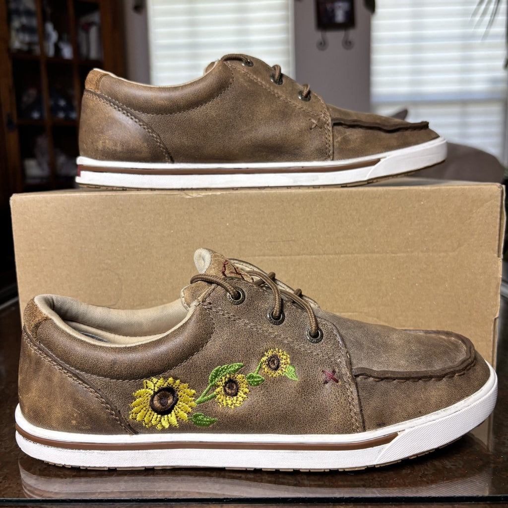 Twisted X Kicks Bomber Womens 8.5 Brown Sunflower Casual Western Lifestyle Shoes