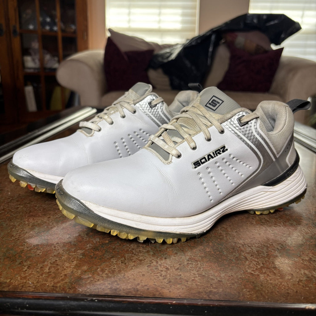 Sqairz Freedom Golf Shoes Women's Size 9 White Silver Soft Spike Sneakers Grass