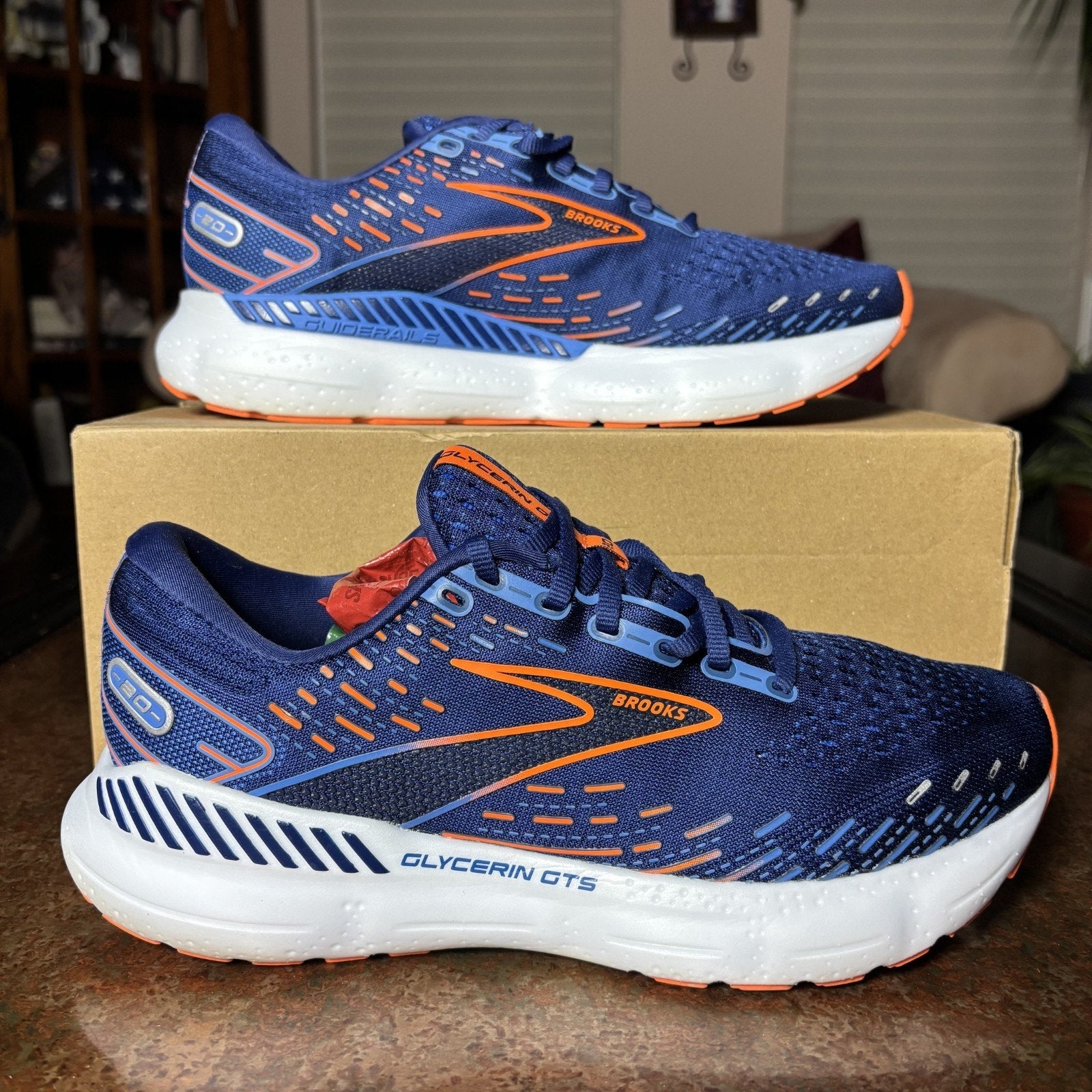 Brooks Glycerin GTS 20 Shoes Men's 9 Blue Orange Road Running Athletic Sneakers