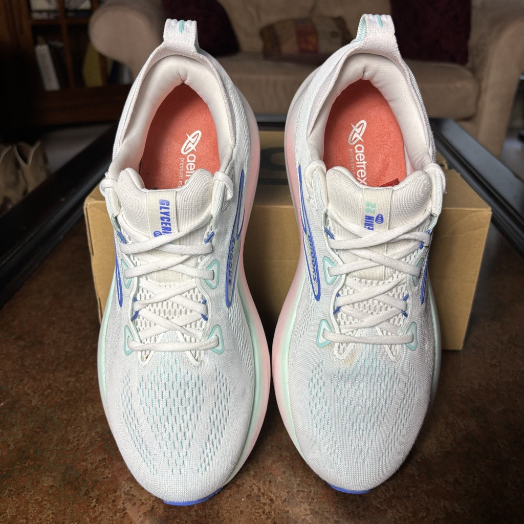 Brooks Glycerin 22 Womens Size 11 White Blue Pink Walking Running Shoes Sneakers