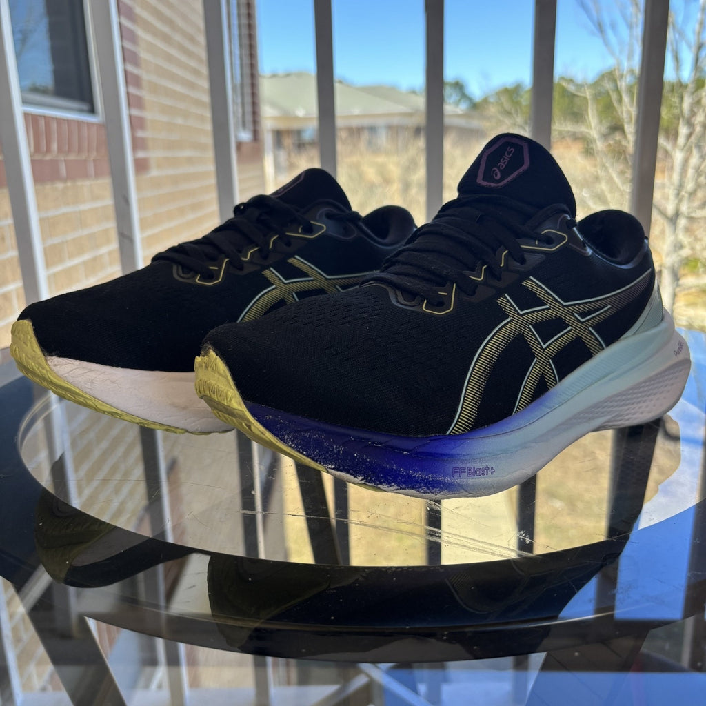 Asics Gel Kayano 30 Shoes Women's Size 7.5 Black Blue Athletic Running Sneakers