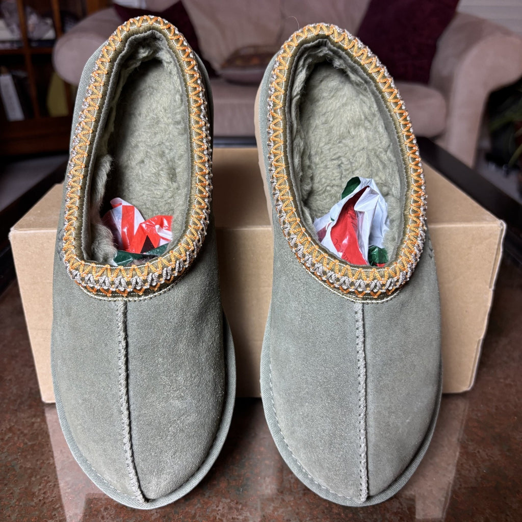 UGG Tasman Slippers Women's 8 Olive Green Lined Suede Sheep Skin Shoes Sneakers