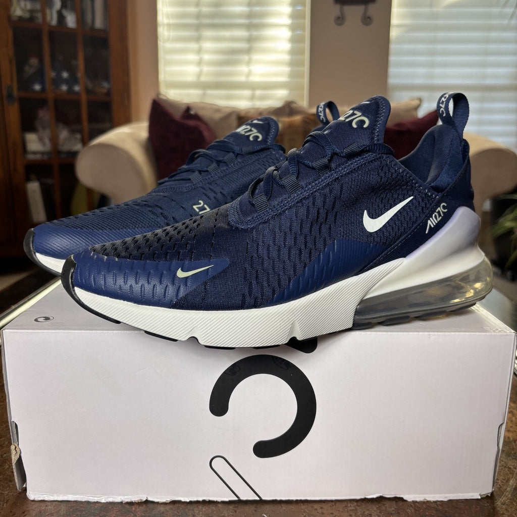 Nike Air Max 270 Shoes Mens Size 10 Navy Blue White Athletic Running Sneaker NEW