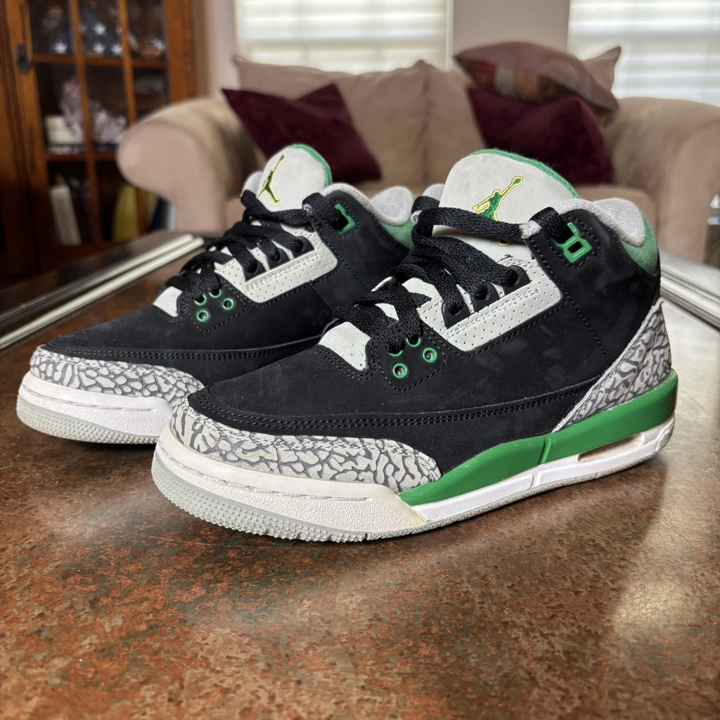 Nike Air Jordan 3 Retro GS Shoes Boys Size 6Y Black Green Basketball Sneakers