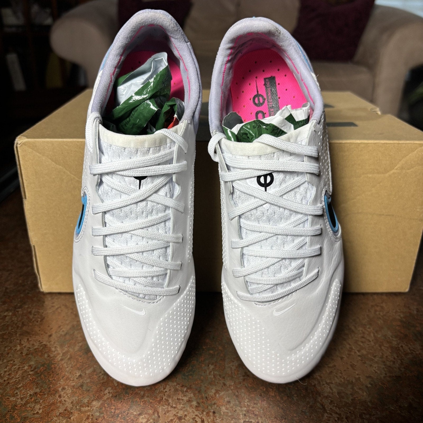Nike Tiempo Legend 9 Elite SG-PRO AC Soccer Cleats Women's Size 5.5 White Blue