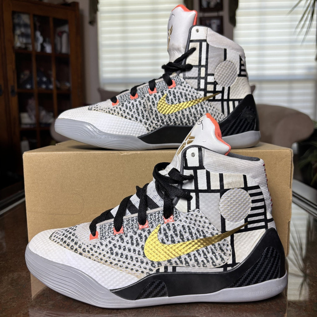 Nike Kobe 9 Elite GS Fundamentals Boys 7Y White Gold Basketball Shoes Sneakers