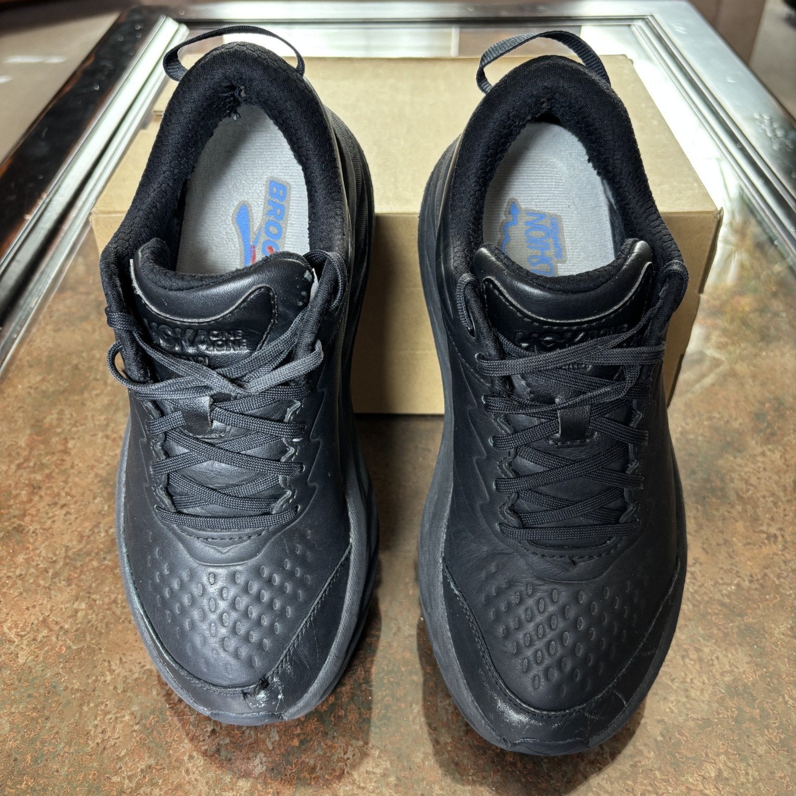 Hoka One One Bondi SR Shoes Women's 9.5 Black Leather Road Running Athletic Grip
