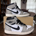 Air Jordan 1 Retro High OG Sneakers Mens Size 8 White Grey Cement Elephant Print
