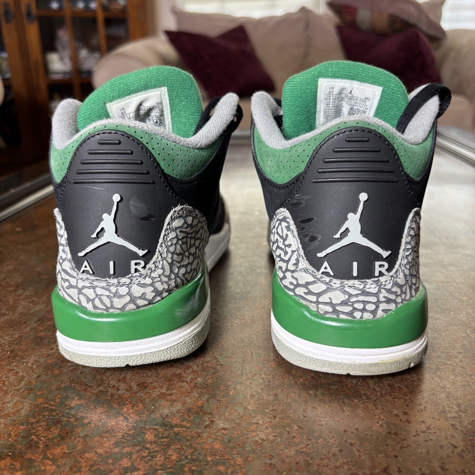 Nike Air Jordan 3 Retro GS Shoes Boys Size 6Y Black Green Basketball Sneakers