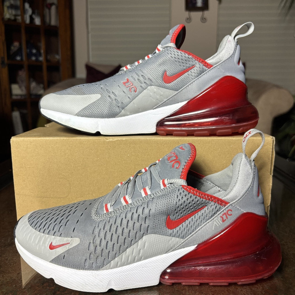 Nike Air Max 270 Shoes Mens 8.5 Grey Red Athletic Lifestyle Gym Running Sneakers
