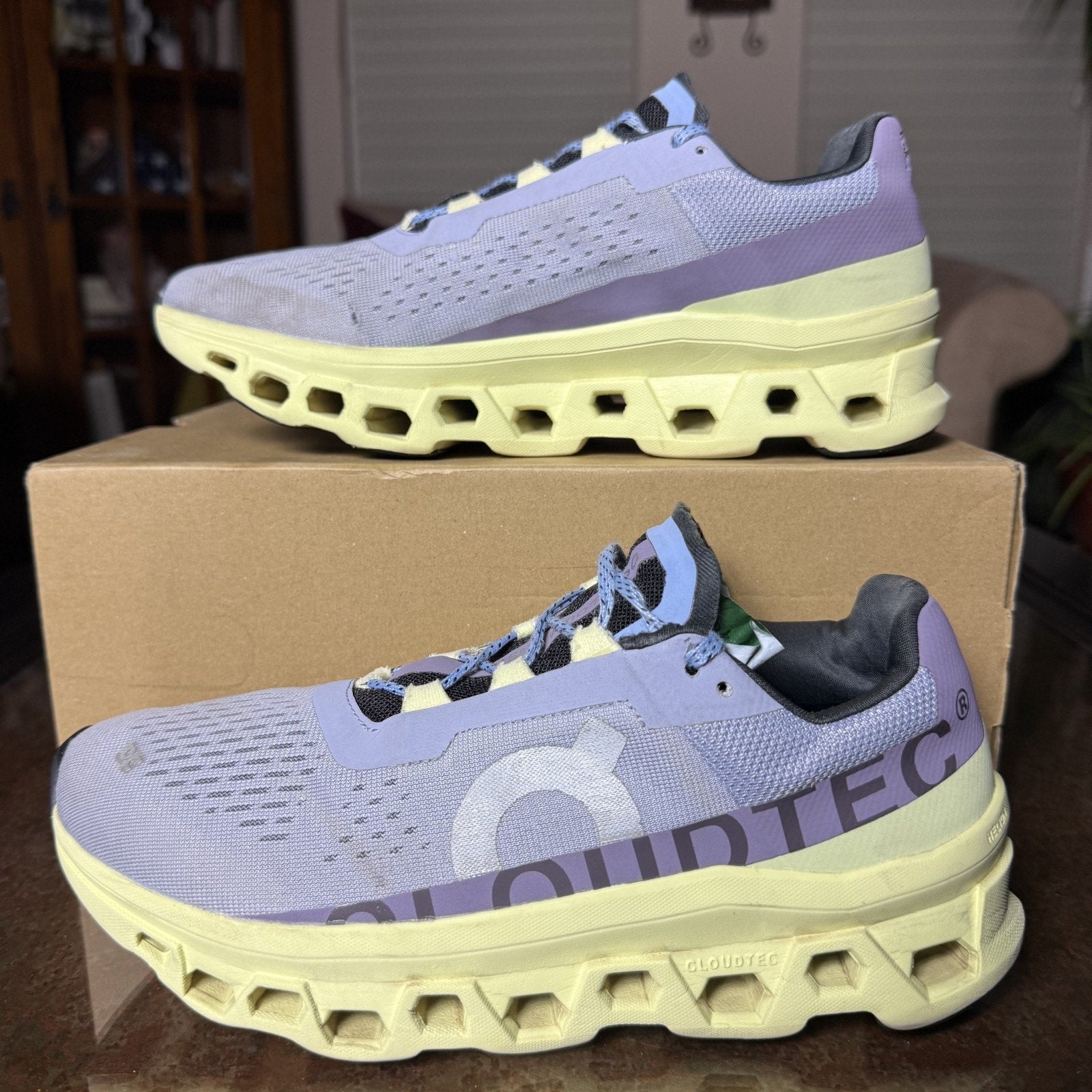 On Cloudmonster Shoes Women's 10 Purple Neon Road Running Gym Athletic Sneakers