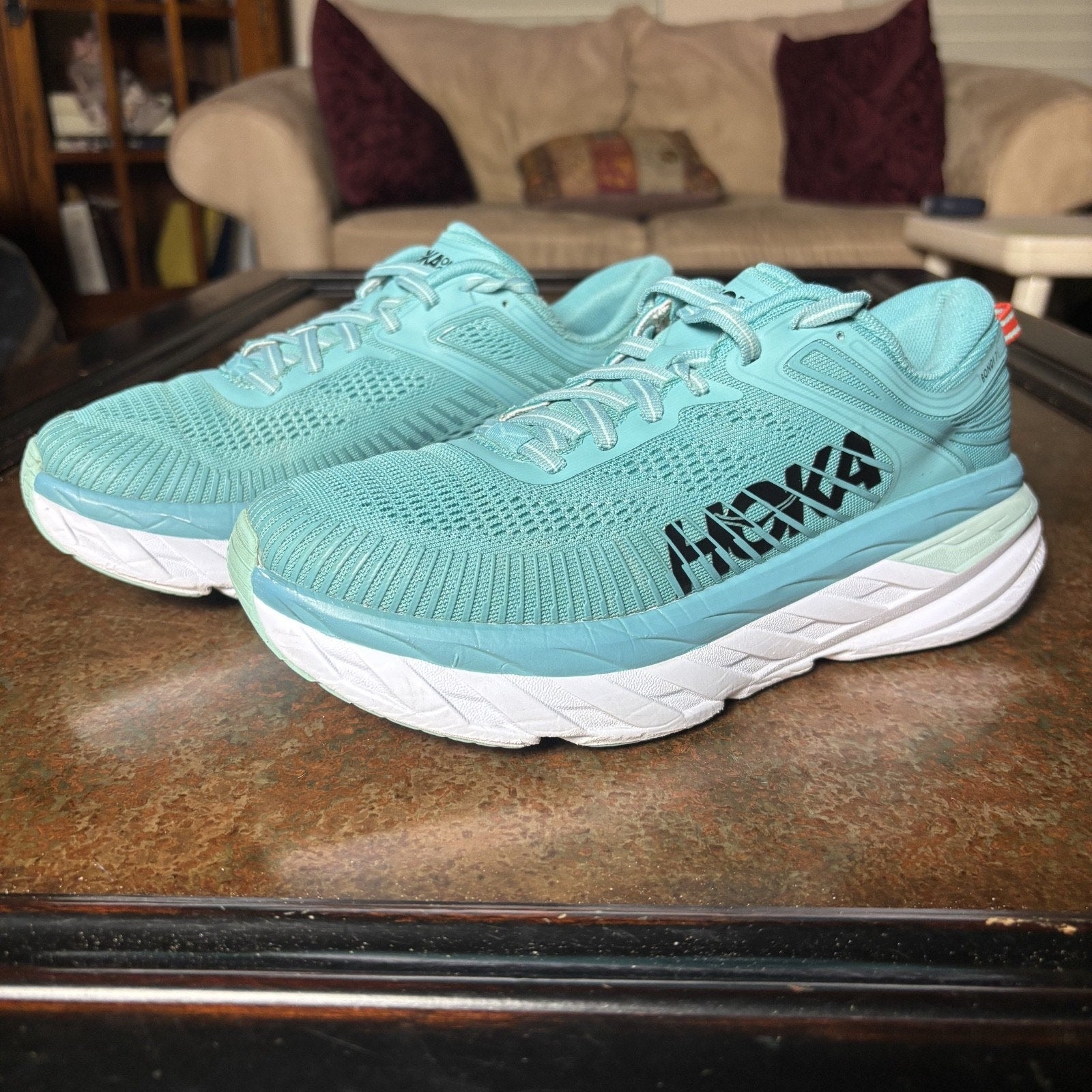 Hoka One One Bondi 7 Shoes Women's 7.5 Blue Road Running Athletic Gym Sneakers