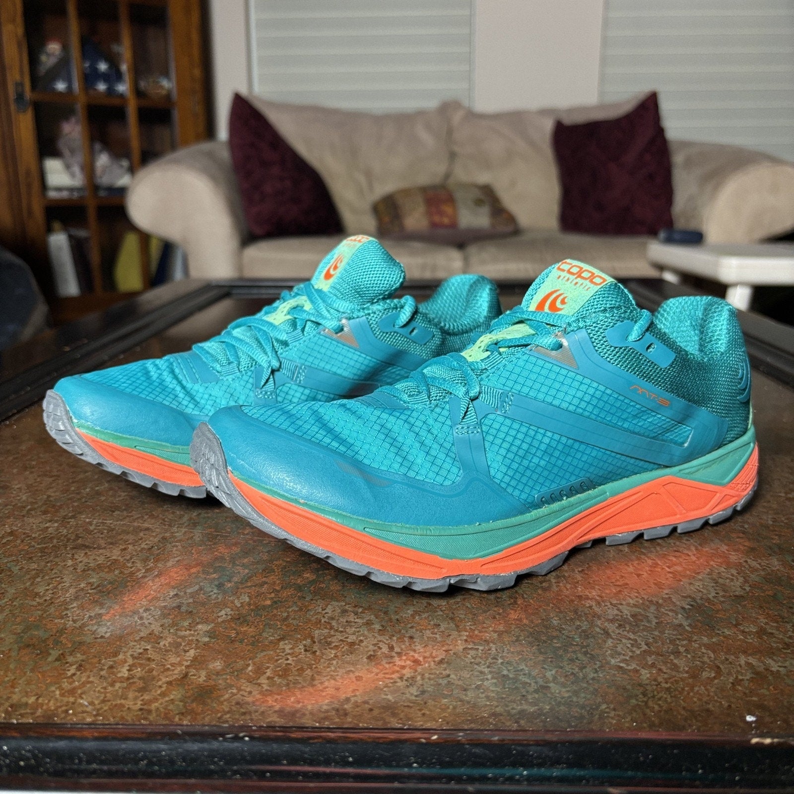 Topo Athletic MT 3 Shoes Women's 9 Teal Orange Trail Running Athletic Sneakers