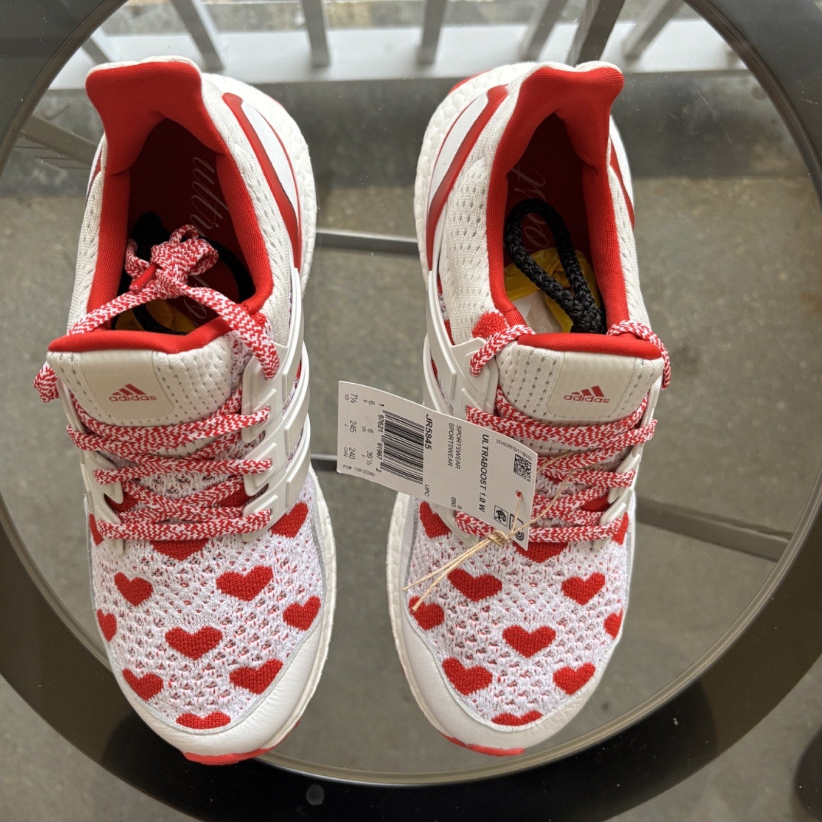Adidas Ultra Boost 1.0 Shoes Women's Size 7.5 Valentine’s Day White Red Sneakers