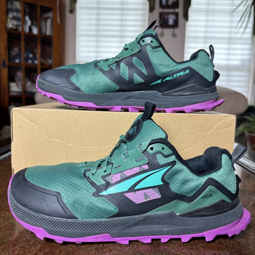 Altra Lone Peak 7 Mens 9.5 Green Purple Trail Running Athletic Outdoor Gym Shoes
