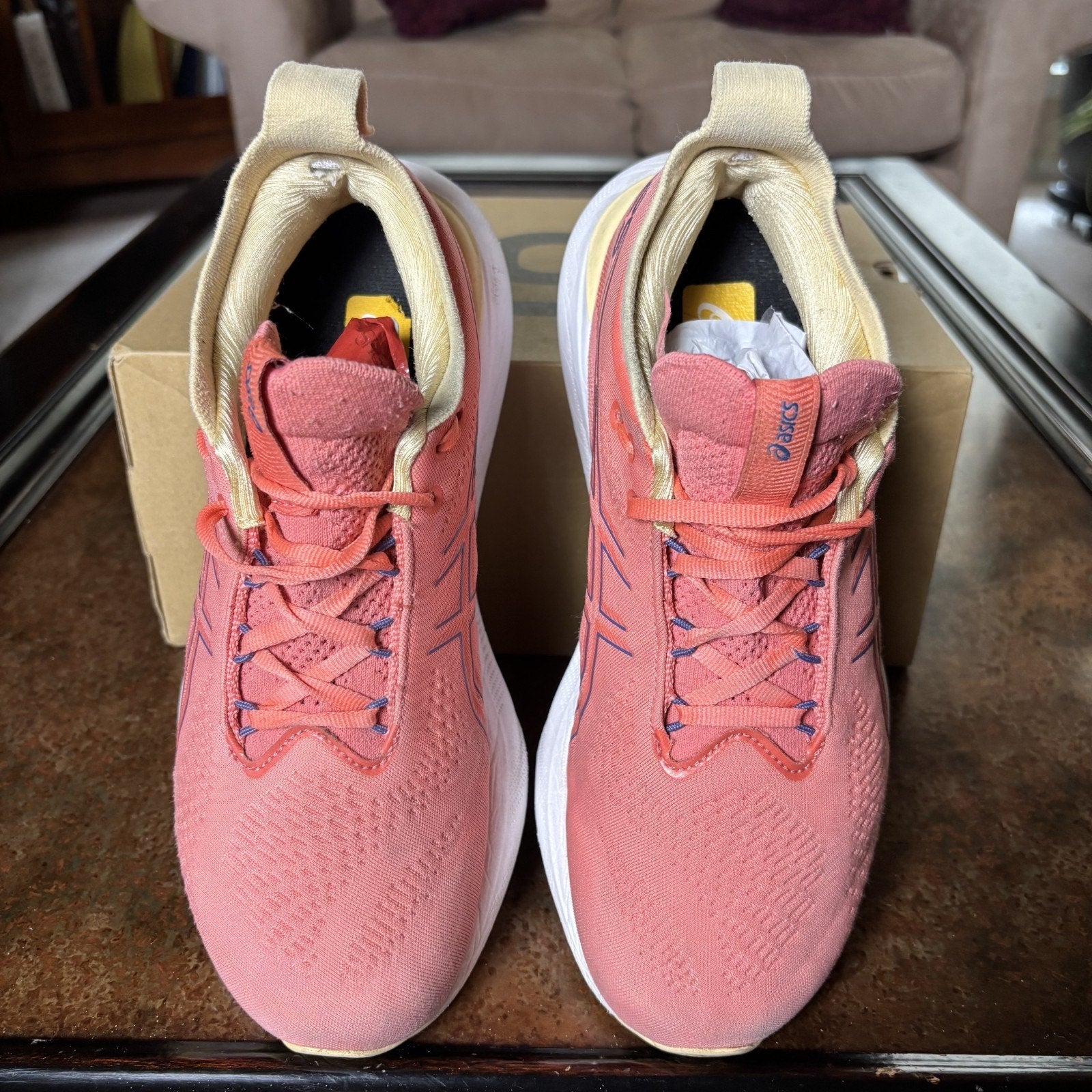 Asics Gel Nimbus 25 Running Shoes Women's 9 Wide Pink Salmon Athletic Sneakers