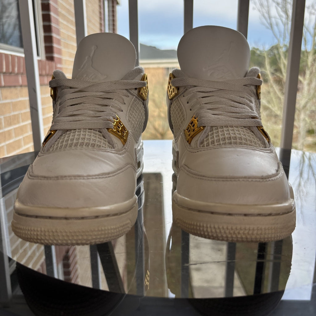 Air Jordan 4 Retro Shoes Women's Size 8 White Gold Basketball Lifestyle Sneakers