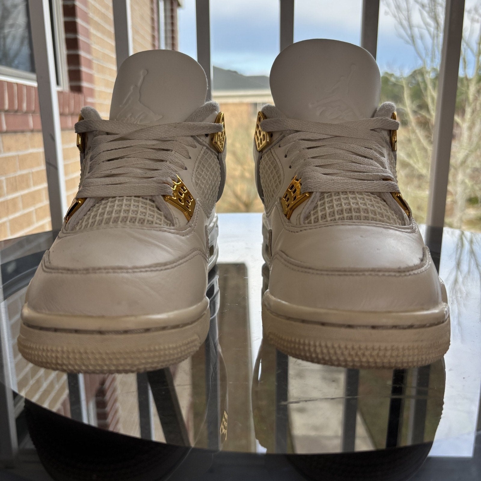 Air Jordan 4 Retro Shoes Women's Size 8 White Gold Basketball Lifestyle Sneakers