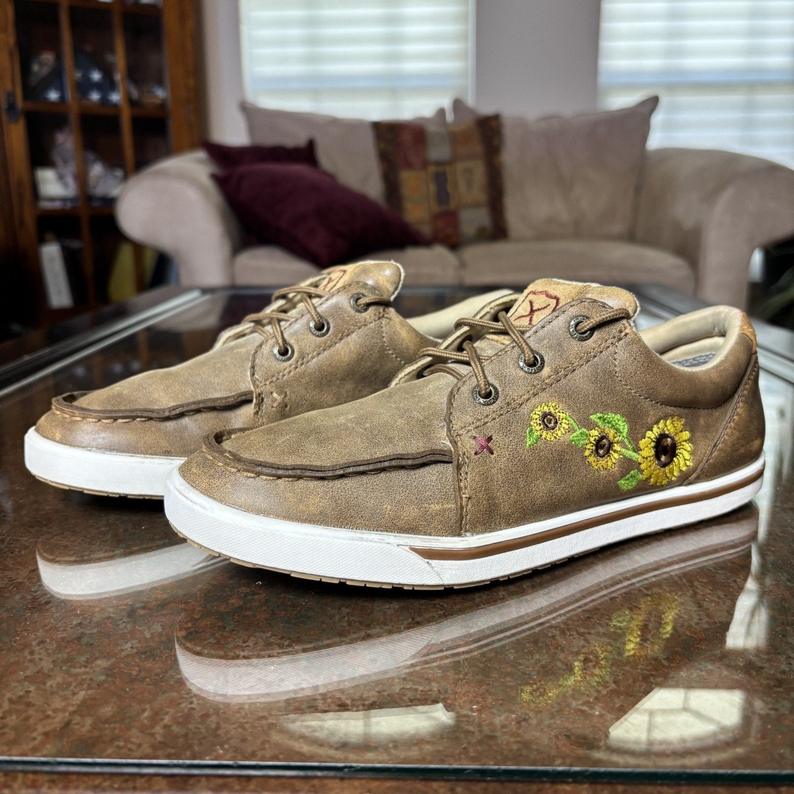 Twisted X Kicks Bomber Womens 8.5 Brown Sunflower Casual Western Lifestyle Shoes