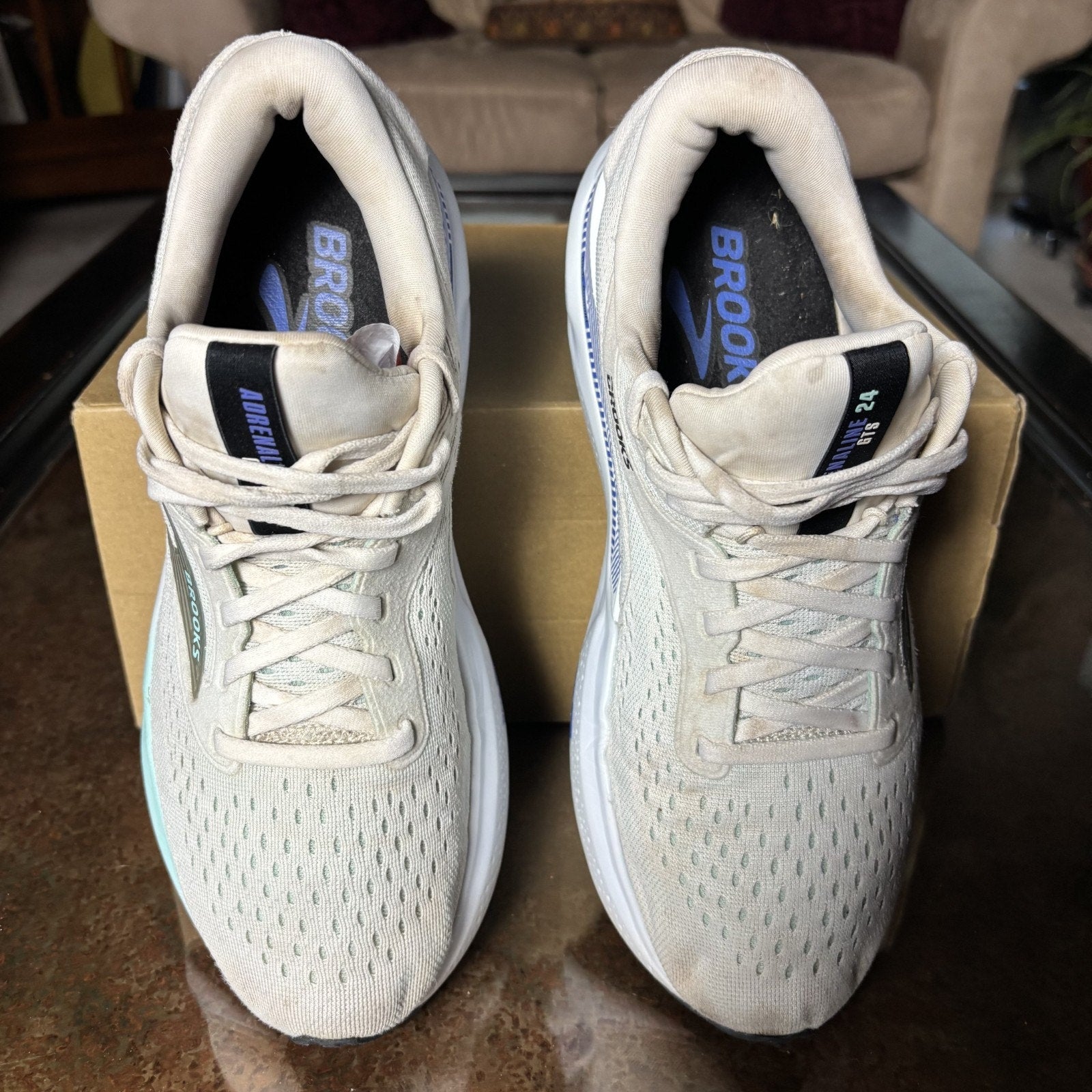 Brooks Adrenaline GTS 24 Shoes Women's 9.5 White Road Running Athletic Sneakers