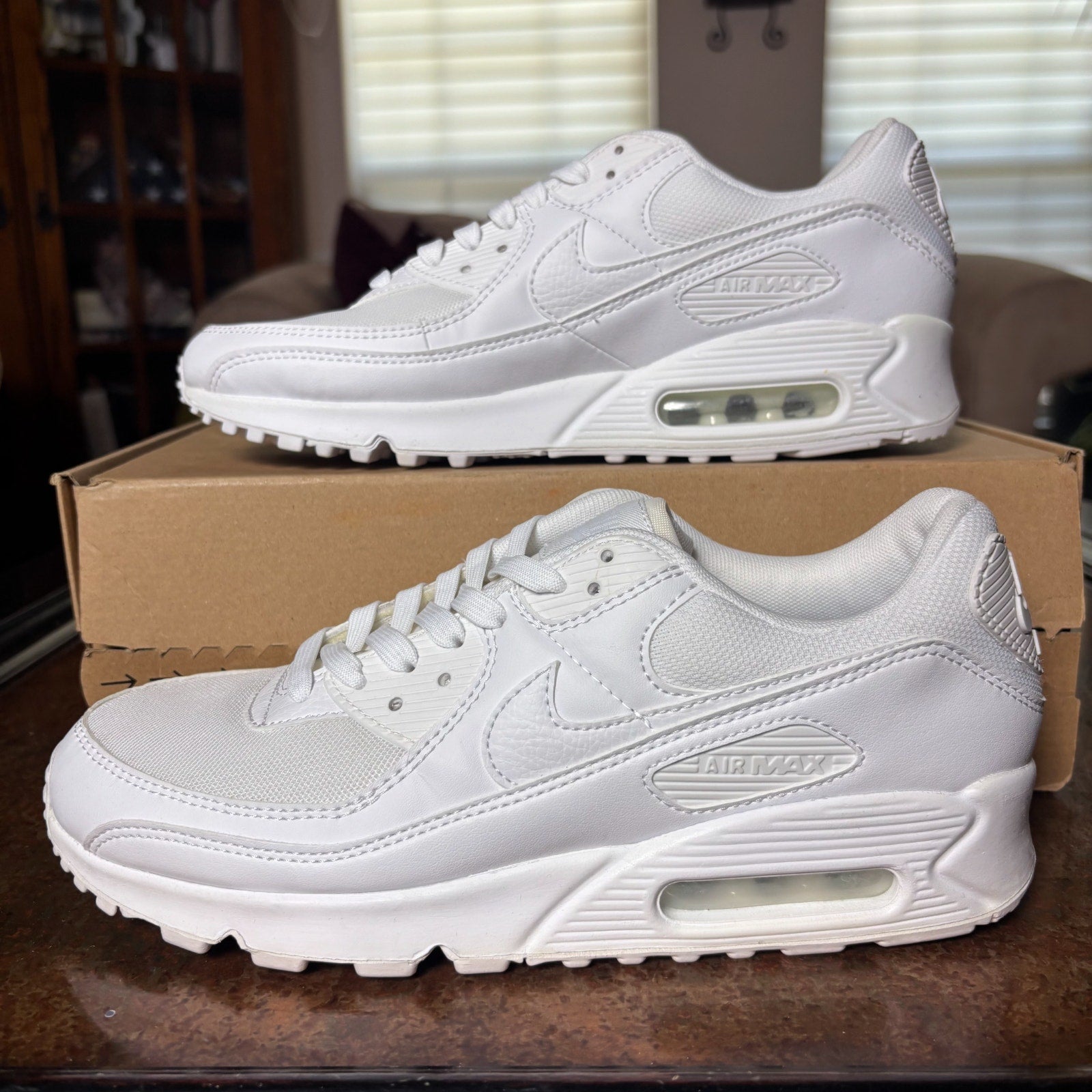 Nike Air Max 90 White Leather Mesh Athletic Lifestyle Sneakers Women's Sizes NEW