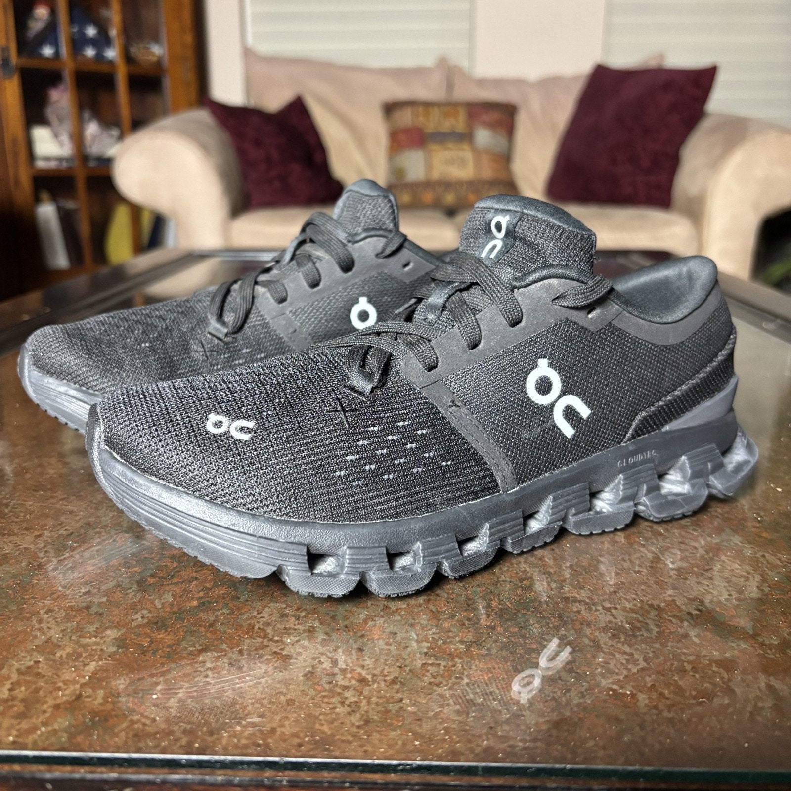 On Cloud X 4 Shoes Womens Size 8 Black Road Running Athletic Gym Comfort Sneaker