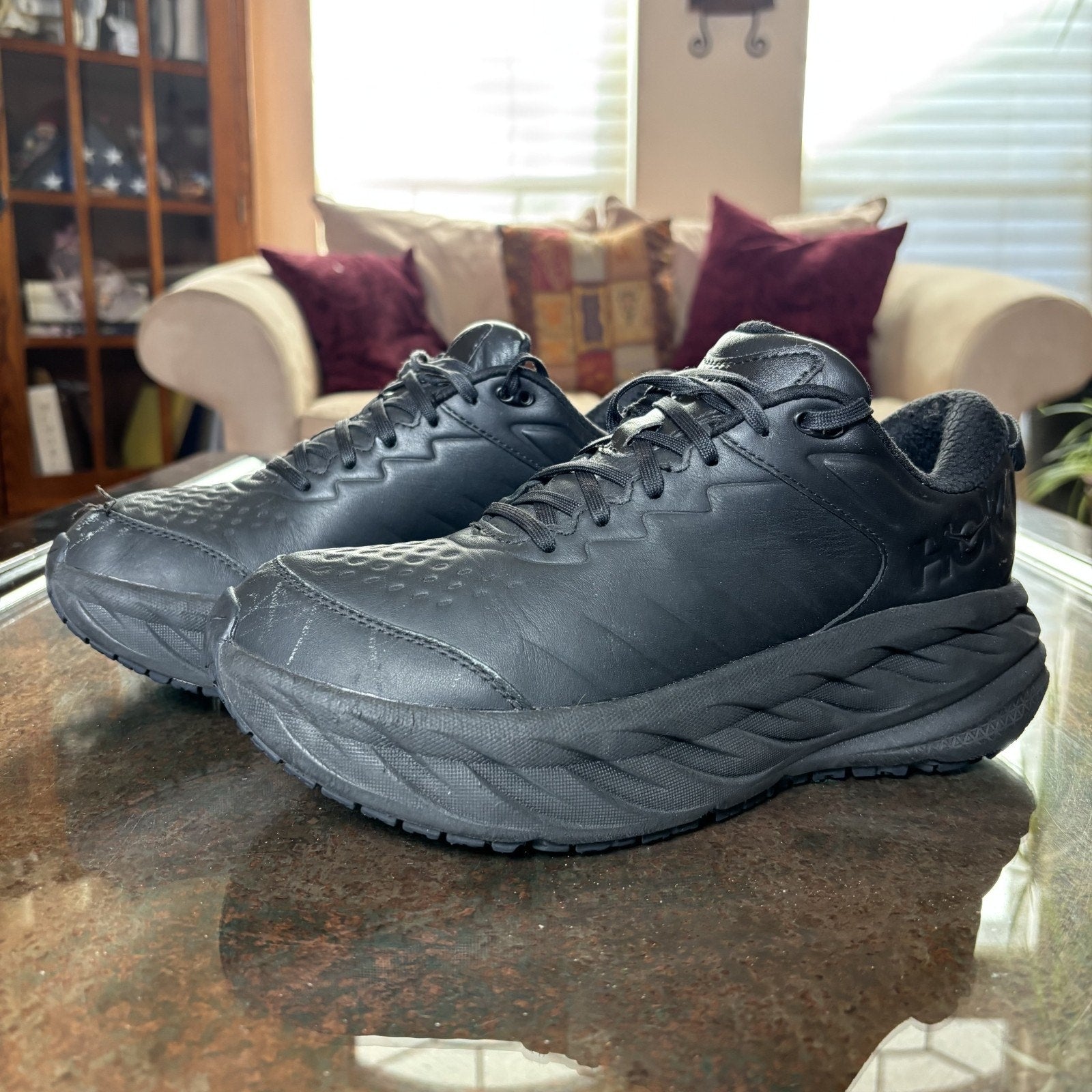 Hoka One One Bondi SR Shoes Women's 9.5 Black Leather Road Running Athletic Grip