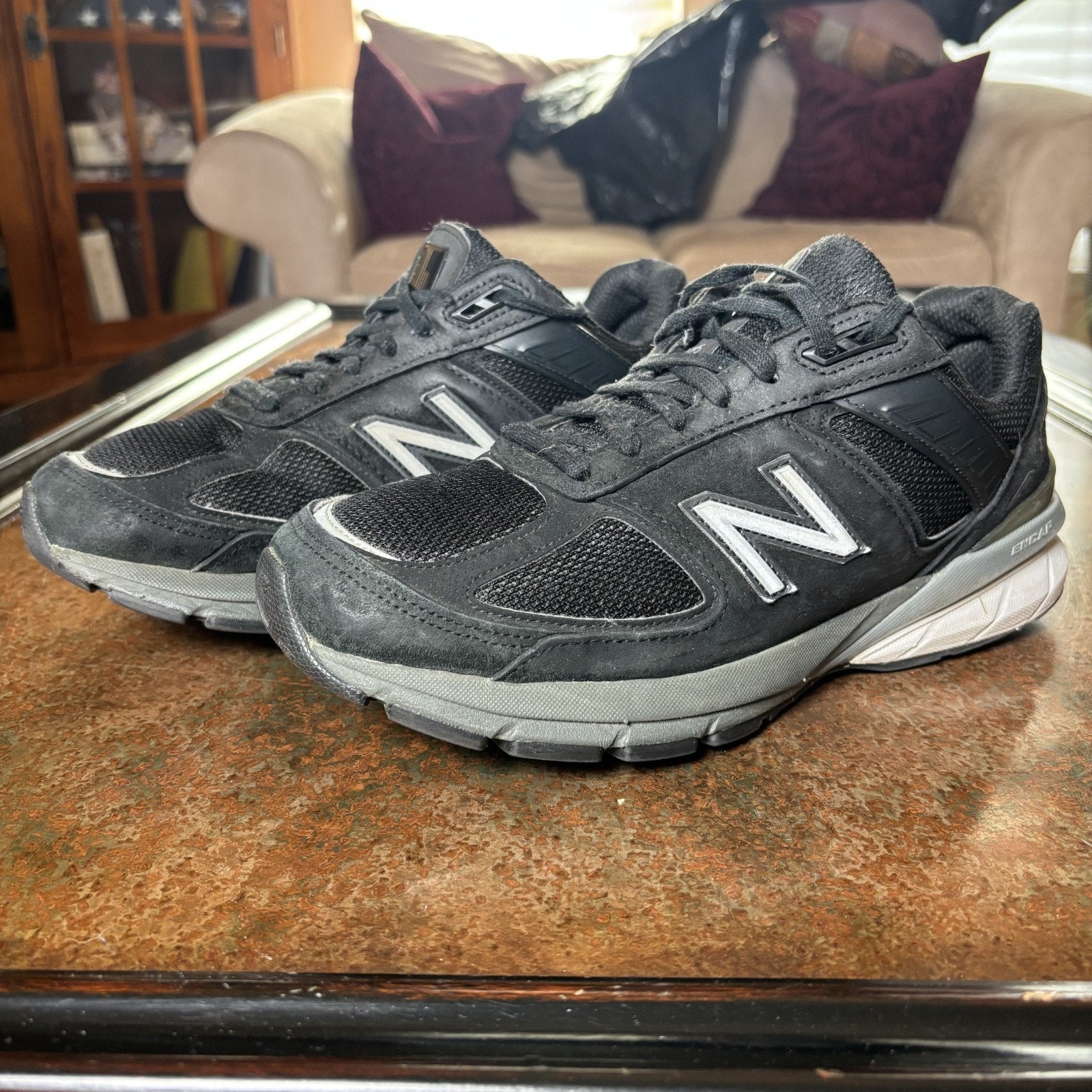 New Balance 990v5 Shoes Mens Size 7.5 4E Wide Black Silver Athletic Gym Sneakers