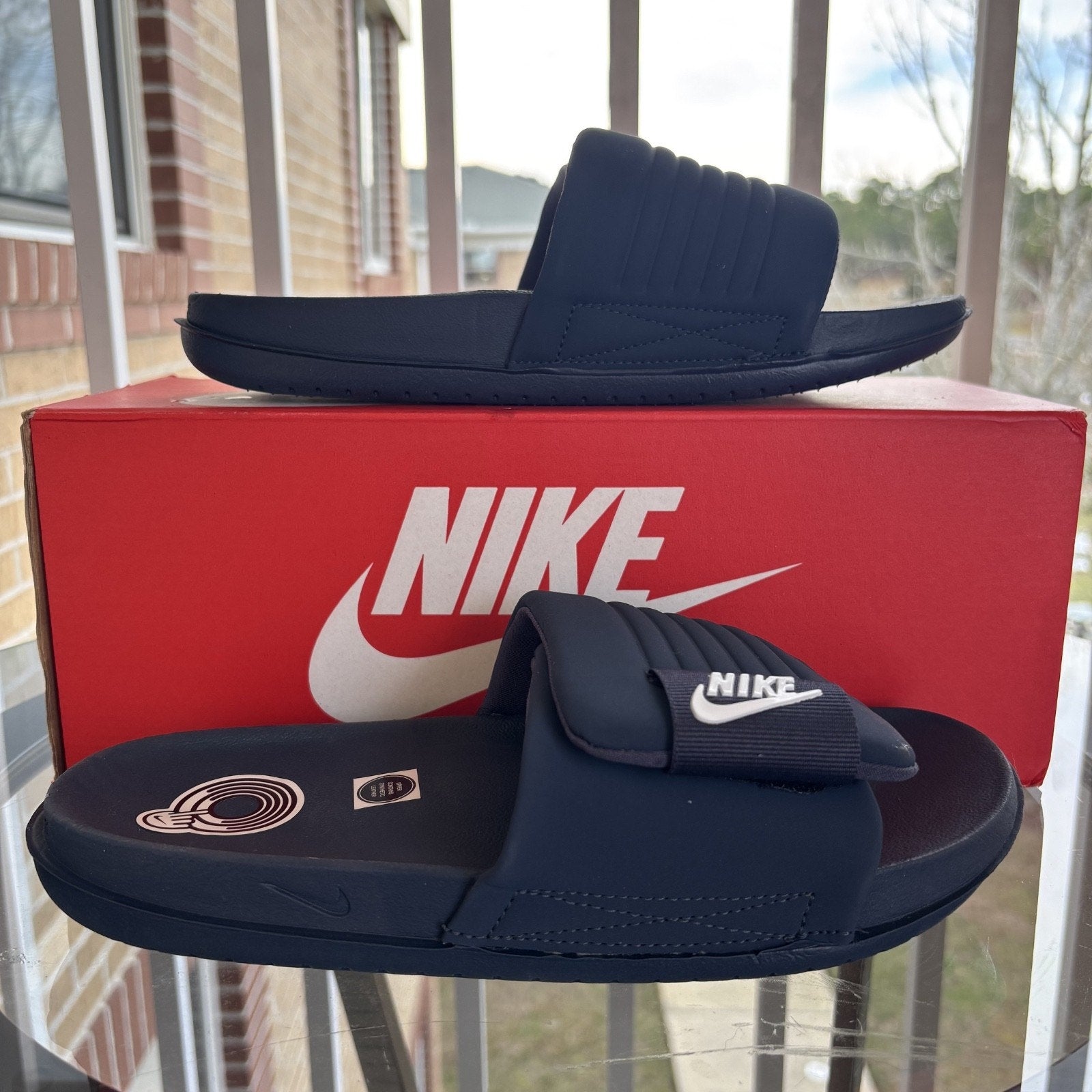 Nike Offcourt Adjust Slides Mens Size 8 Navy Blue Comfort Stap Water Slipper NEW