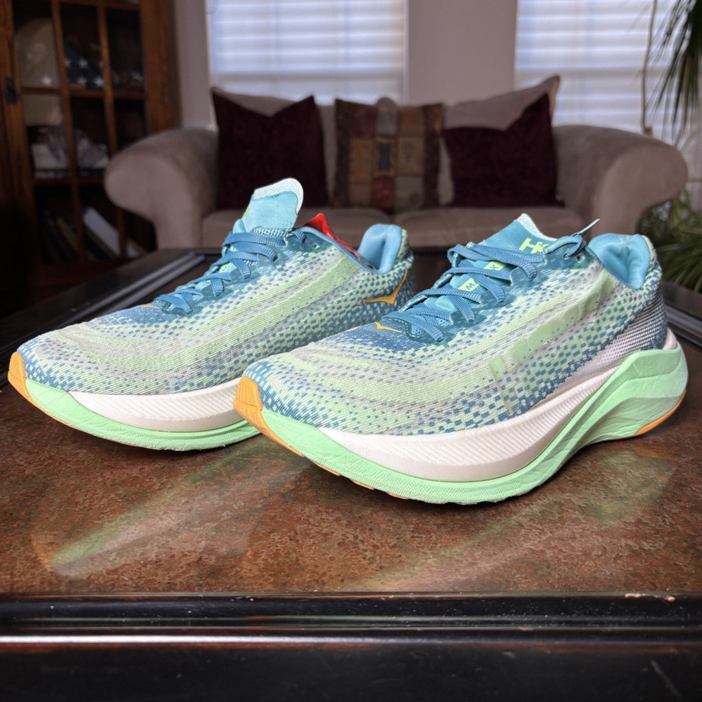 Hoka One One Mach X Shoes Mens Sz 9.5 Green Blue Road Running Athletic Sneakers
