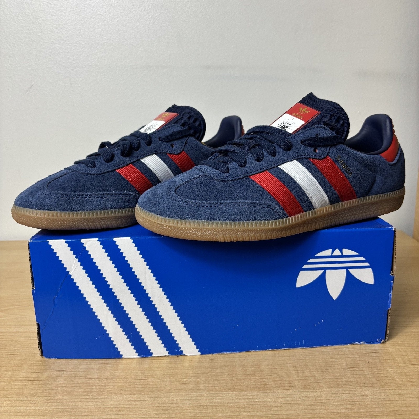 Adidas Originals Samba OG World Cup Women's Sz 8 Blue Red Lifestyle Sneakers NEW