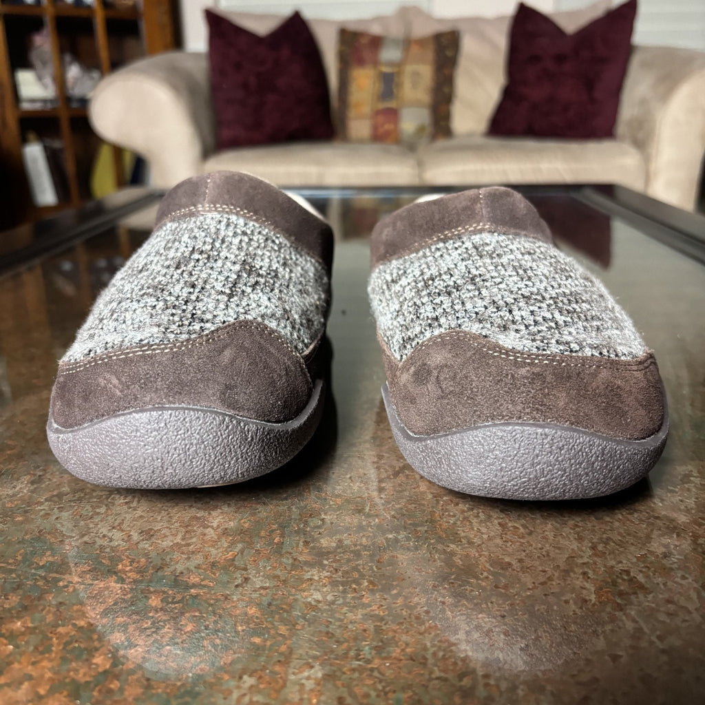 Kuru Draft Slippers Men's Size 9.5 Brown Grey Knit Comfort Walking Mule Slip-ON
