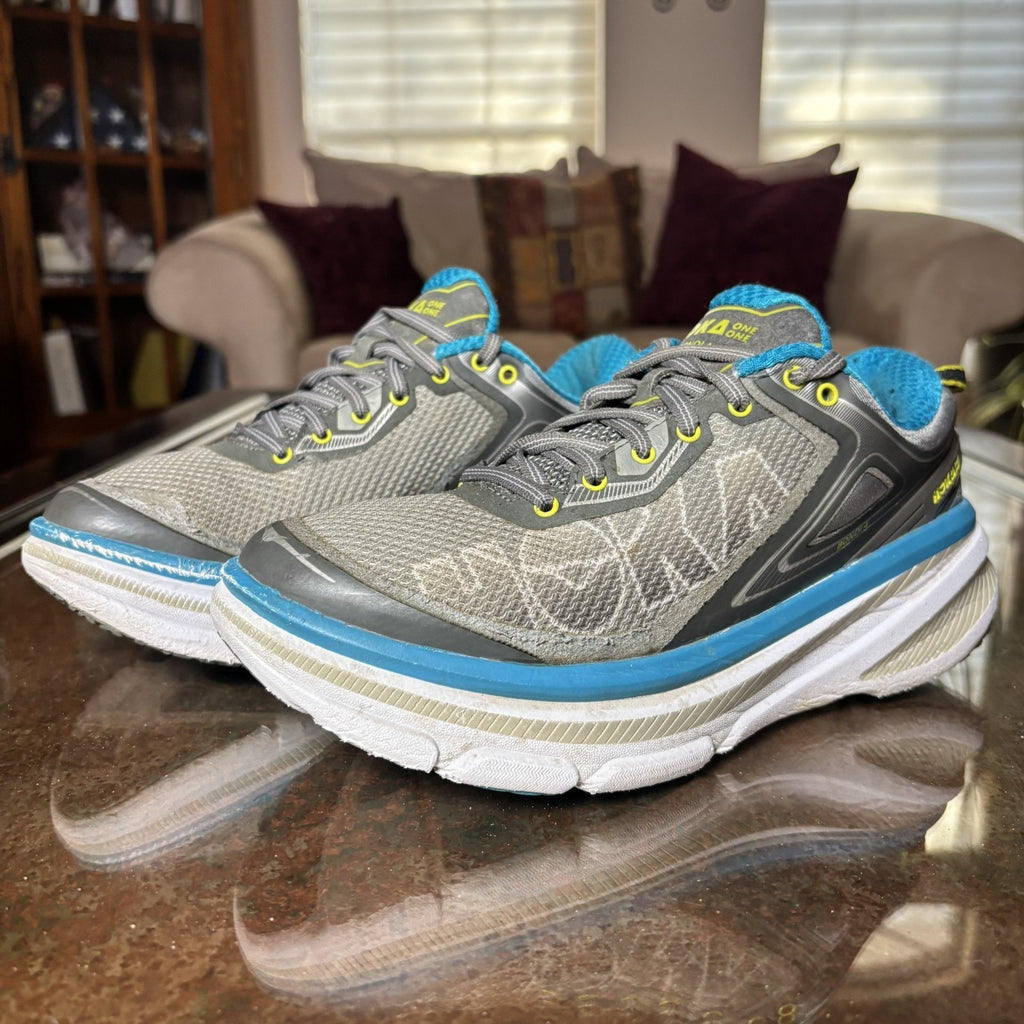 Hoka One One Bondi 4 Shoes Womens 8 Grey Blue Road Running Athletic Gym Sneakers