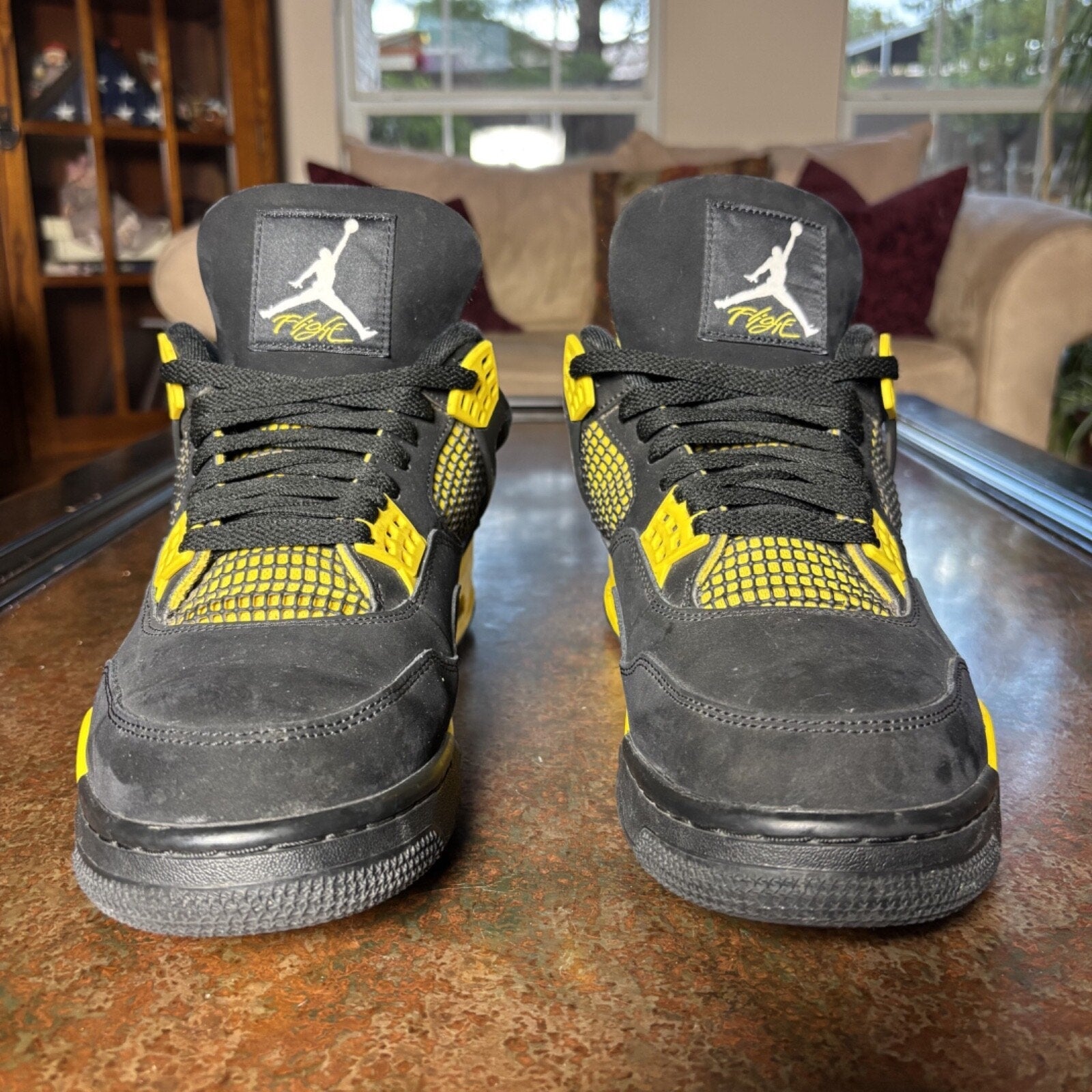 Air Jordan 4 Retro Thunder Sneakers Mens 12 Black Yellow Casual Shoes DH6927-017