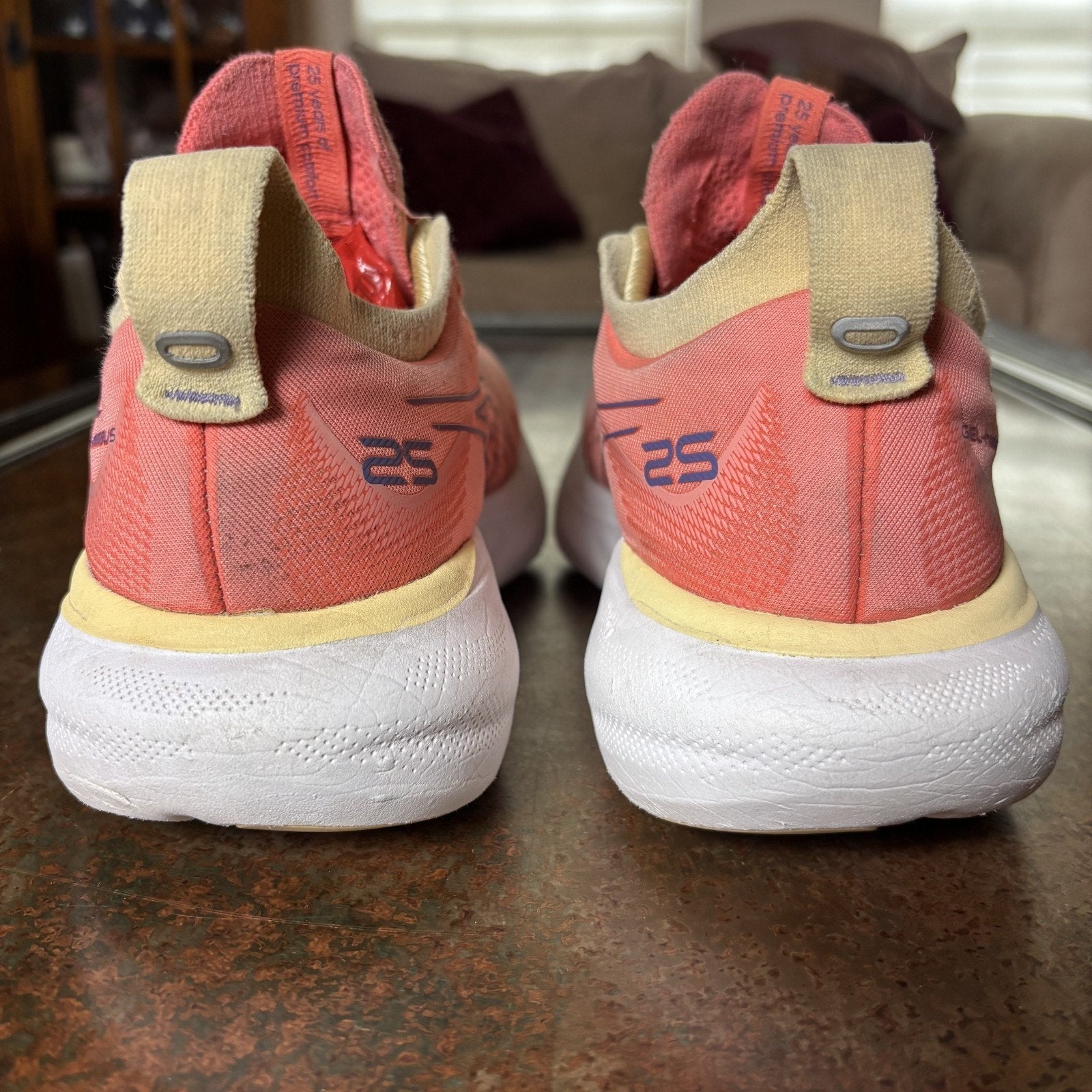 Asics Gel Nimbus 25 Running Shoes Women's 9 Wide Pink Salmon Athletic Sneakers
