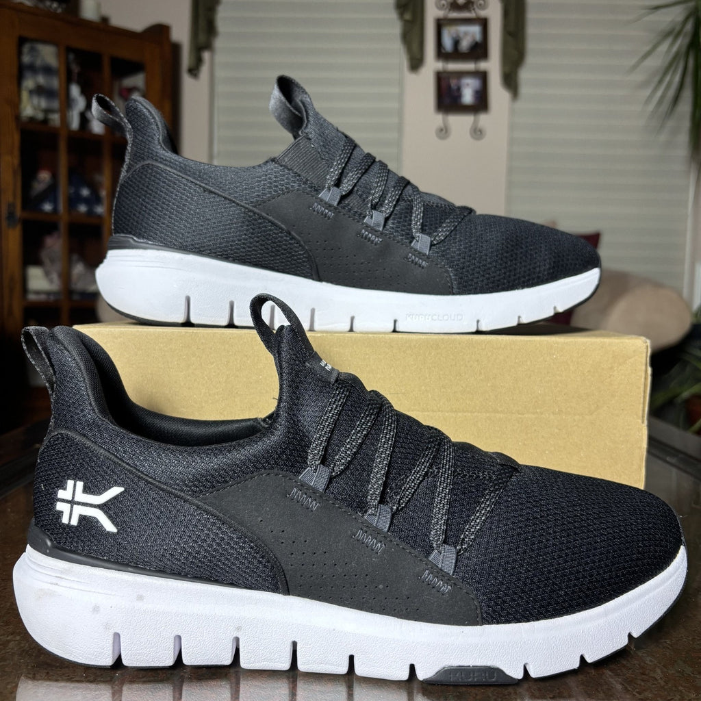 Kuru Flex Slip On Shoes Mens 11.5 Black White Athletic Comfort Walking Sneakers