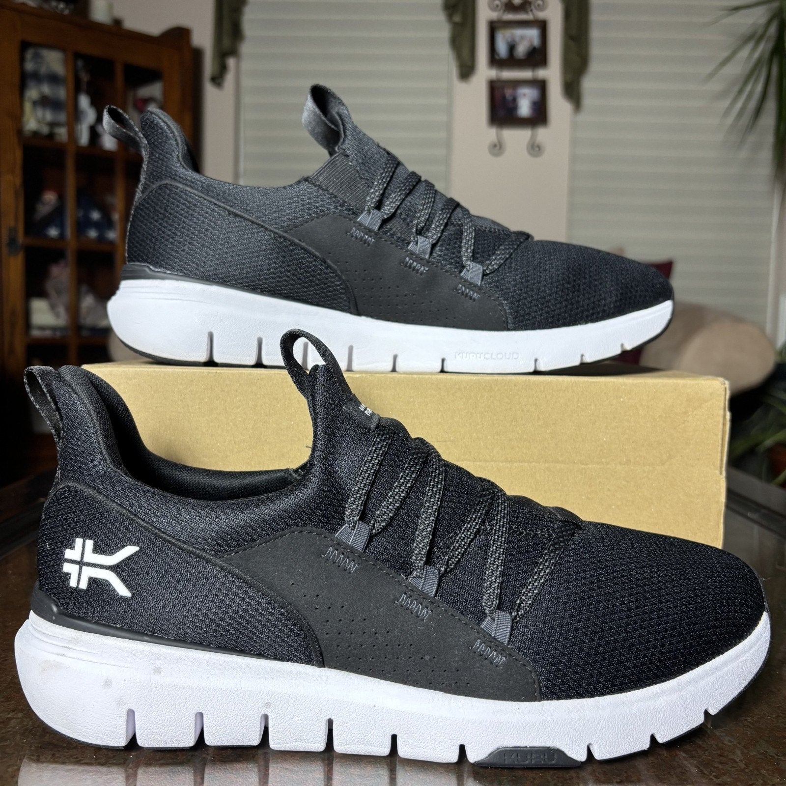 Kuru Flex Slip On Shoes Mens 11.5 Black White Athletic Comfort Walking Sneakers