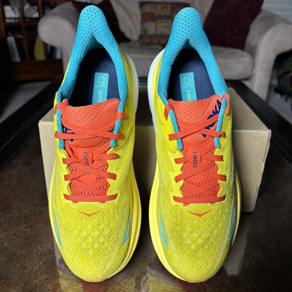 Hoka One One Clifton 9 Shoes Men's Size 9 Yellow Road Running Athletic Sneakers