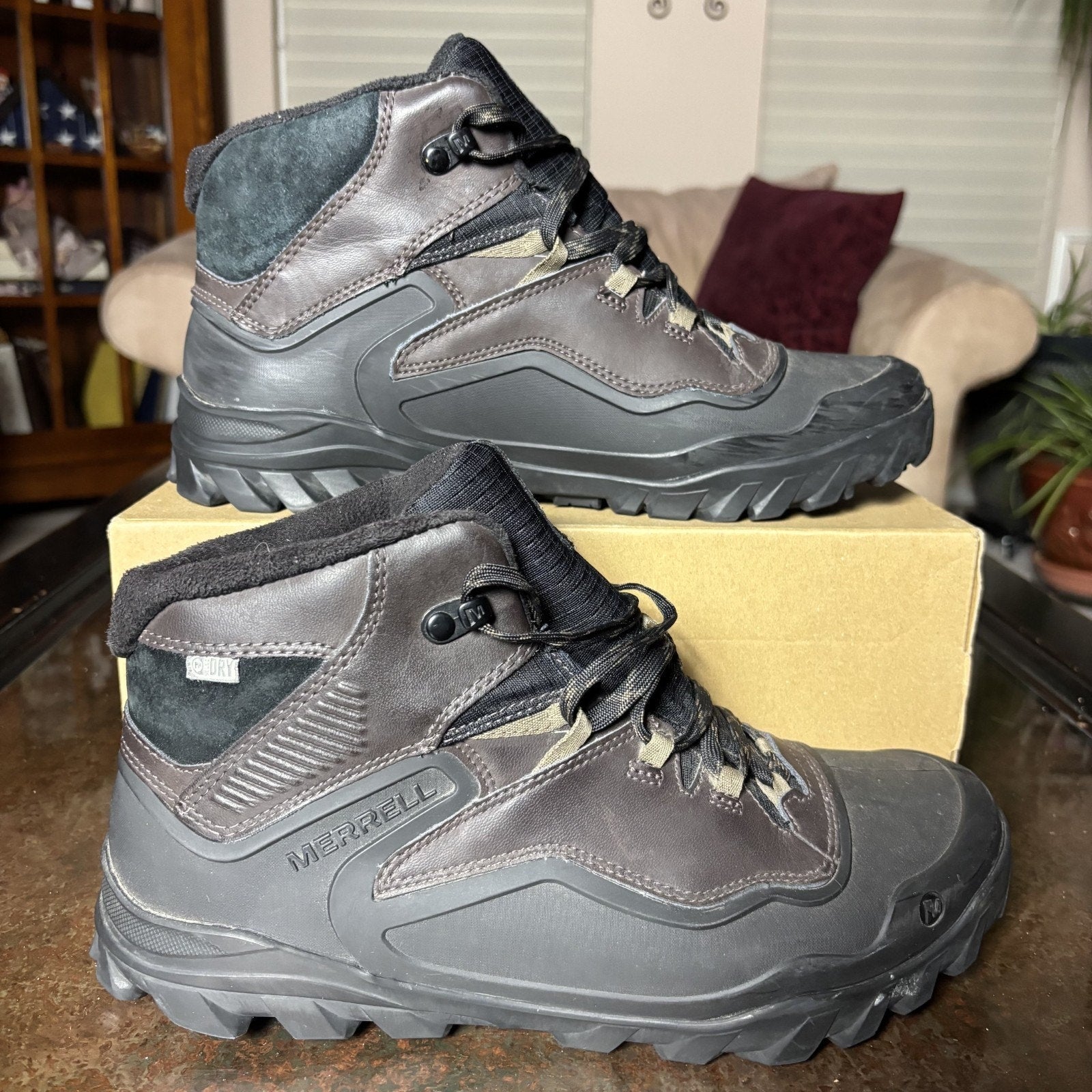 Merrell Overlook 6 Ice+ Snow Boot's Mens 9.5 Brown Black Artic Grip Waterproof